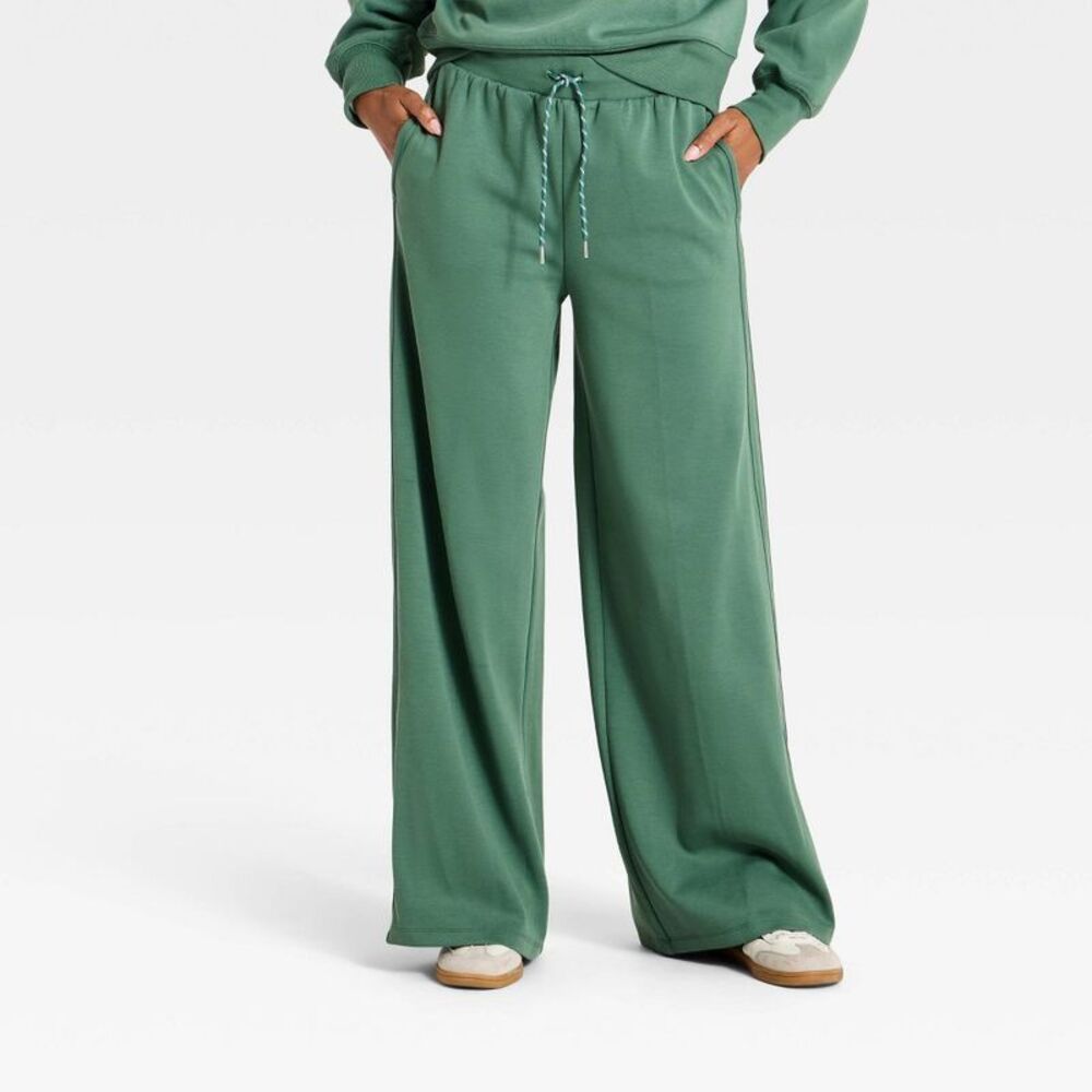 Women's Airy Sleek Pique Wide Leg Sweatpants - All In Motion Dark Green XL